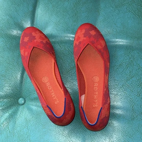Rothy’s Botanicamo washable ballet flat bright cheerful coral hot pink red 10