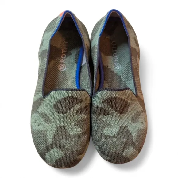 Rothy’s The Kids Loafer Olive Camo Slip On Washable Comfort Stretch Big Kids 3