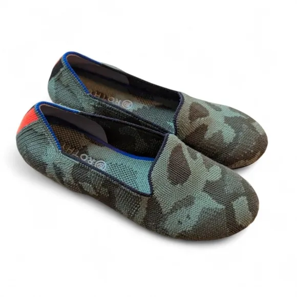 Rothy’s The Kids Loafer Olive Camo Slip On Washable Comfort Stretch Big Kids 3