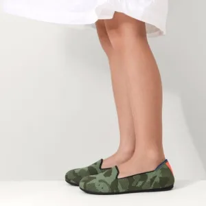 Rothy’s The Kids Loafer Olive Camo Slip On Washable Comfort Stretch Big Kids 3