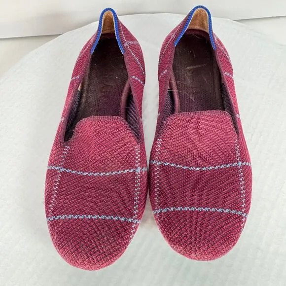 Rothy's Womens Burgundy Blue Grid Knit Soft Loafer Sz 6 Recycled Sustainable