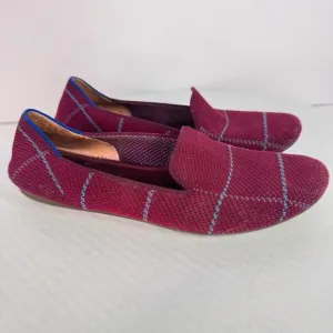 Rothy's Womens Burgundy Blue Grid Knit Soft Loafer Sz 6 Recycled Sustainable