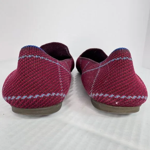 Rothy's Womens Burgundy Blue Grid Knit Soft Loafer Sz 6 Recycled Sustainable