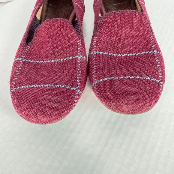 Rothy's Womens Burgundy Blue Grid Knit Soft Loafer Sz 6 Recycled Sustainable
