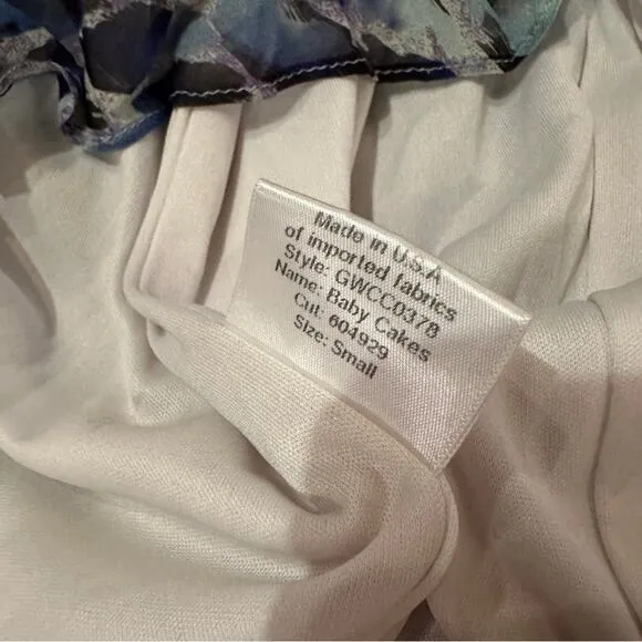 RTR Katie May Baby Cakes Off White &amp; Blue Printed Strapless‎ Maxi Dress Sz S