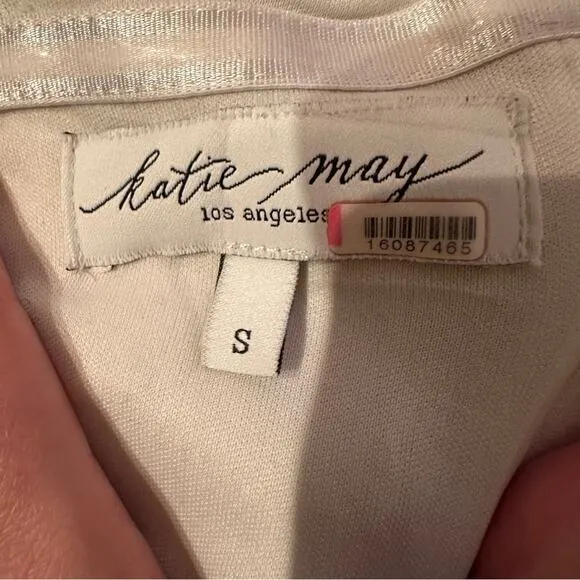RTR Katie May Baby Cakes Off White &amp; Blue Printed Strapless‎ Maxi Dress Sz S