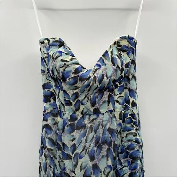 RTR Katie May Baby Cakes Off White &amp; Blue Printed Strapless‎ Maxi Dress Sz S