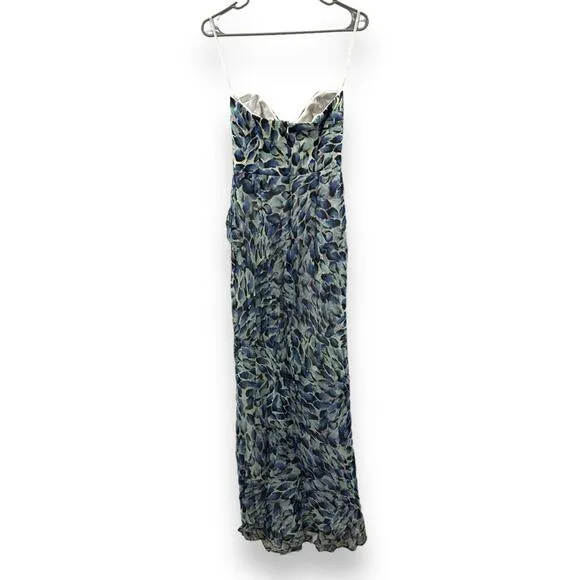 RTR Katie May Baby Cakes Off White &amp; Blue Printed Strapless‎ Maxi Dress Sz S