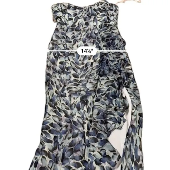 RTR Katie May Baby Cakes Off White &amp; Blue Printed Strapless‎ Maxi Dress Sz S