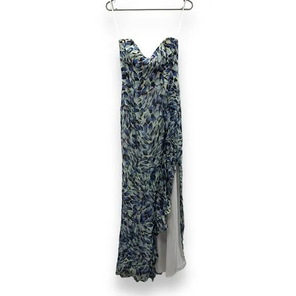 RTR Katie May Baby Cakes Off White &amp; Blue Printed Strapless‎ Maxi Dress Sz S