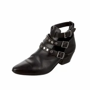 Saint Laurent. Triple buckle leather studded ankle boots