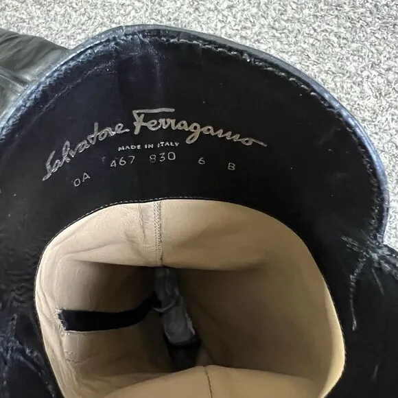 Salvatore Ferragamo Tall Riding Boots Size 6 B Black Leather Logo Equestrian