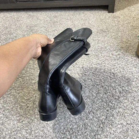 Salvatore Ferragamo Tall Riding Boots Size 6 B Black Leather Logo Equestrian