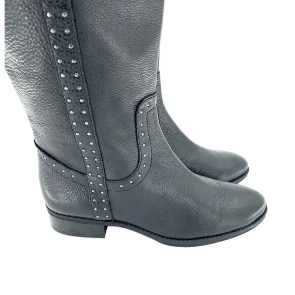 Sam Edelman Boots Soft Studded Leather Tall Riding Boot Black Sz 8 New