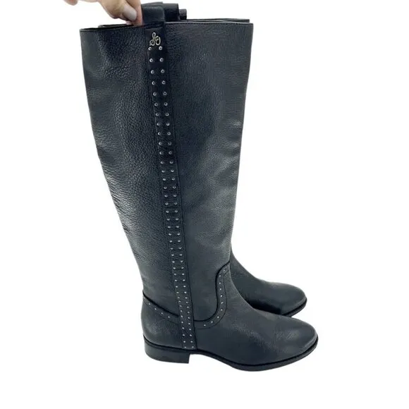 Sam Edelman Boots Soft Studded Leather Tall Riding Boot Black Sz 8 New