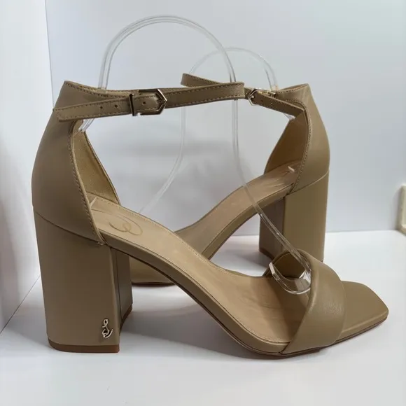 Sam Edelman Daniella Beige Leather Block Heel Sandal Womens Size 10