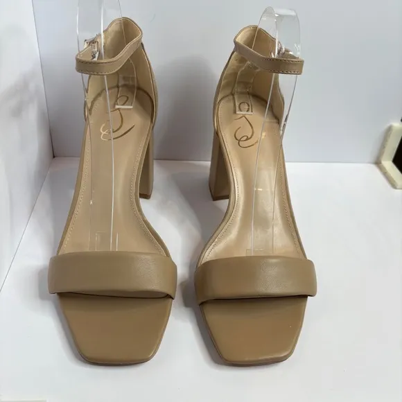Sam Edelman Daniella Beige Leather Block Heel Sandal Womens Size 10