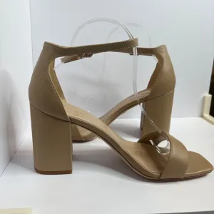 Sam Edelman Daniella Beige Leather Block Heel Sandal Womens Size 10
