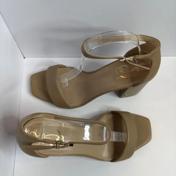 Sam Edelman Daniella Beige Leather Block Heel Sandal Womens Size 10