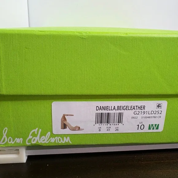 Sam Edelman Daniella Beige Leather Block Heel Sandal Womens Size 10