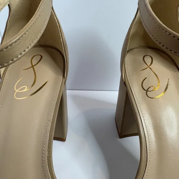 Sam Edelman Daniella Beige Leather Block Heel Sandal Womens Size 10