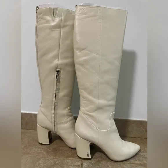 Sam Edelman Ivory Leather Tall Boots Size 5.5