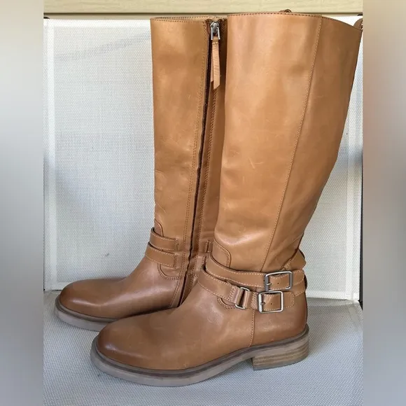 SAM EDELMAN NWOB/NWOT Freda Tall Leather Riding Boots, Cashew, floor sample.