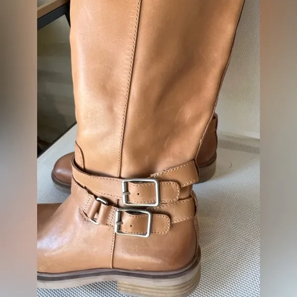 SAM EDELMAN NWOB/NWOT Freda Tall Leather Riding Boots, Cashew, floor sample.