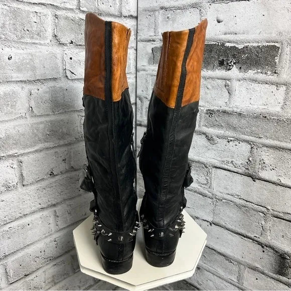 Sam Edelman Park Tall Knee High Spiked Two Toned Leather Riding Boots