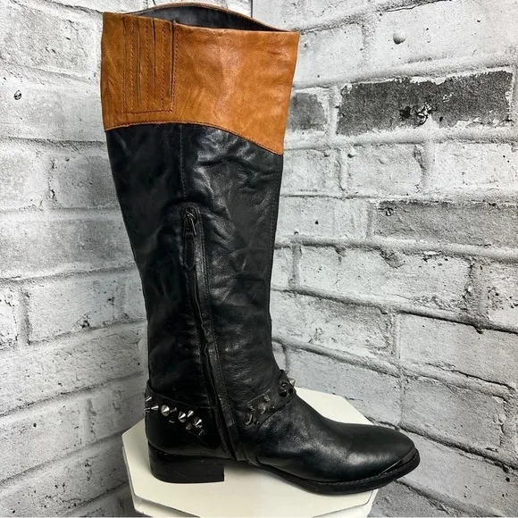 Sam Edelman Park Tall Knee High Spiked Two Toned Leather Riding Boots