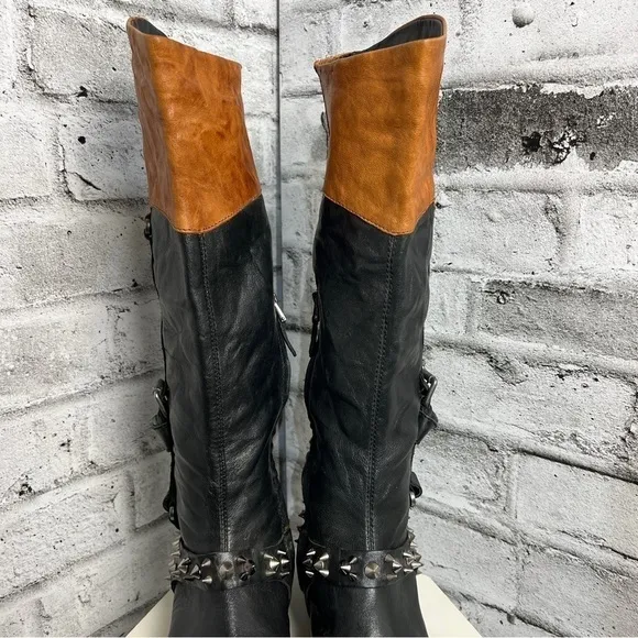 Sam Edelman Park Tall Knee High Spiked Two Toned Leather Riding Boots
