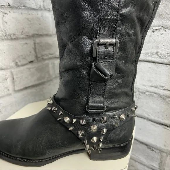 Sam Edelman Park Tall Knee High Spiked Two Toned Leather Riding Boots