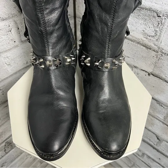 Sam Edelman Park Tall Knee High Spiked Two Toned Leather Riding Boots