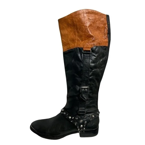 Sam Edelman Park Tall Knee High Spiked Two Toned Leather Riding Boots