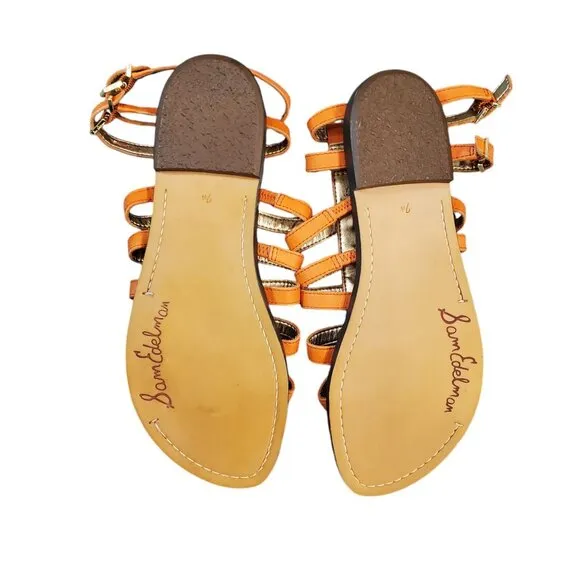 Sam Edelman Women's Gilda Gladiator Sandals Orange Leather Strappy Flat 7.5M