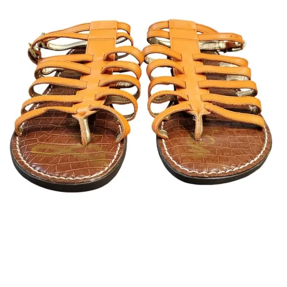 Sam Edelman Women's Gilda Gladiator Sandals Orange Leather Strappy Flat 7.5M