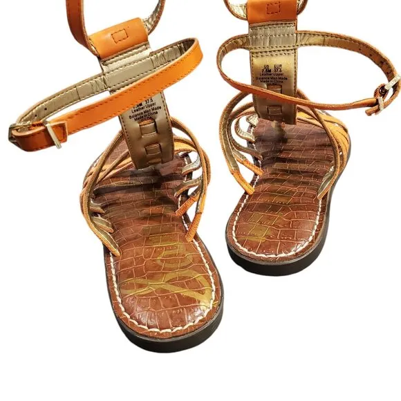 Sam Edelman Women's Gilda Gladiator Sandals Orange Leather Strappy Flat 7.5M