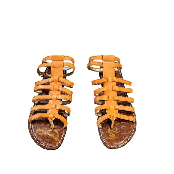 Sam Edelman Women's Gilda Gladiator Sandals Orange Leather Strappy Flat 7.5M