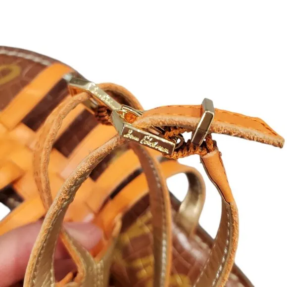 Sam Edelman Women's Gilda Gladiator Sandals Orange Leather Strappy Flat 7.5M