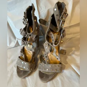 Sam Edelman York Grey Suede Leather Strappy Studded HeeledSandals Size 8