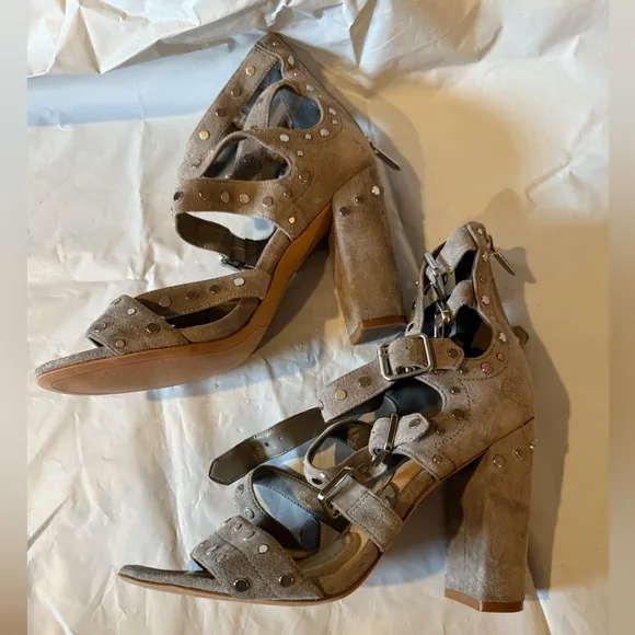 Sam Edelman York Grey Suede Leather Strappy Studded HeeledSandals Size 8