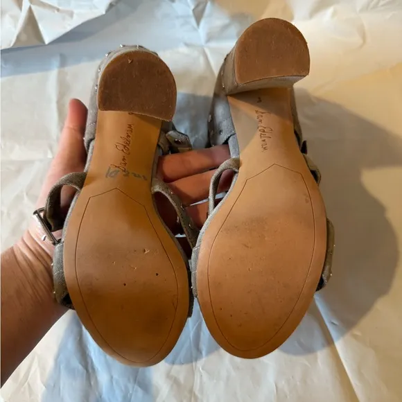 Sam Edelman York Grey Suede Leather Strappy Studded HeeledSandals Size 8