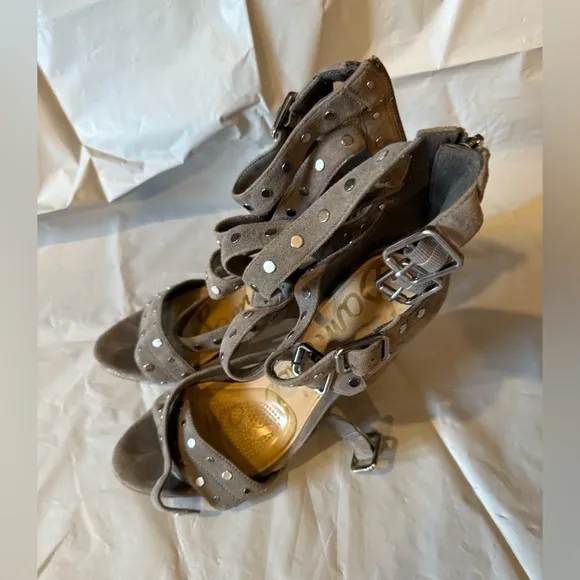 Sam Edelman York Grey Suede Leather Strappy Studded HeeledSandals Size 8