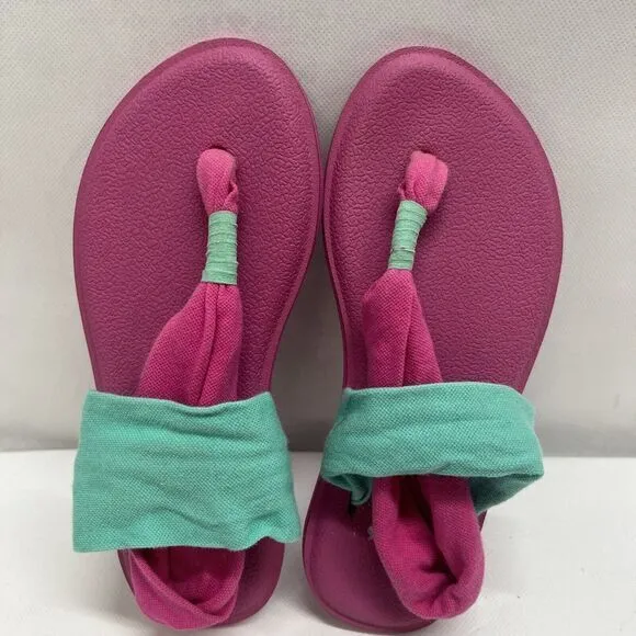 Sanuk Girls yoga sling 2 sandles flip flops color‎ Pink &amp; Teal SZ 13-1