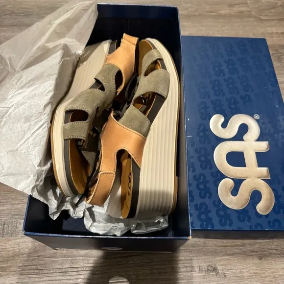 SAS Sedona Sagebrush Suede Lace Up Wedge Comfort Sandals