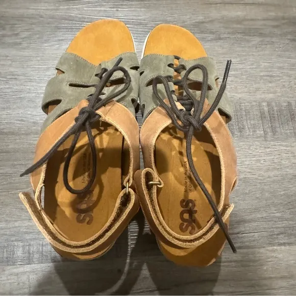 SAS Sedona Sagebrush Suede Lace Up Wedge Comfort Sandals