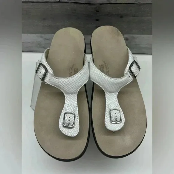 SAS Shoes Womens 10 Sanibel Sandals White Snake Thong Slide Tripad Comfort