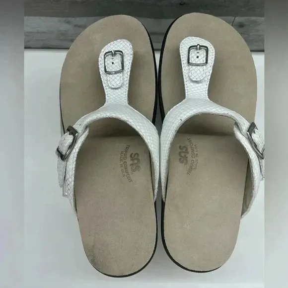 SAS Shoes Womens 10 Sanibel Sandals White Snake Thong Slide Tripad Comfort