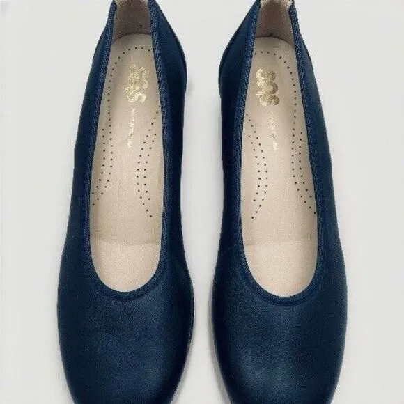 SAS Womens Milano Navy Blue Leather Round Toe Slip On Pump Block Heel Sz 6.5M