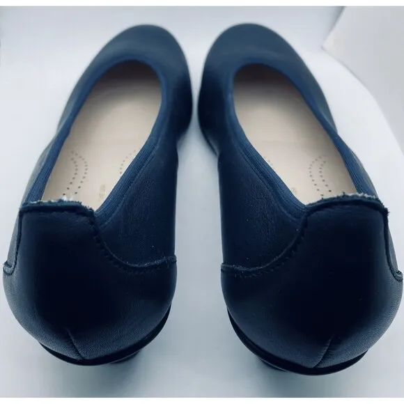 SAS Womens Milano Navy Blue Leather Round Toe Slip On Pump Block Heel Sz 6.5M